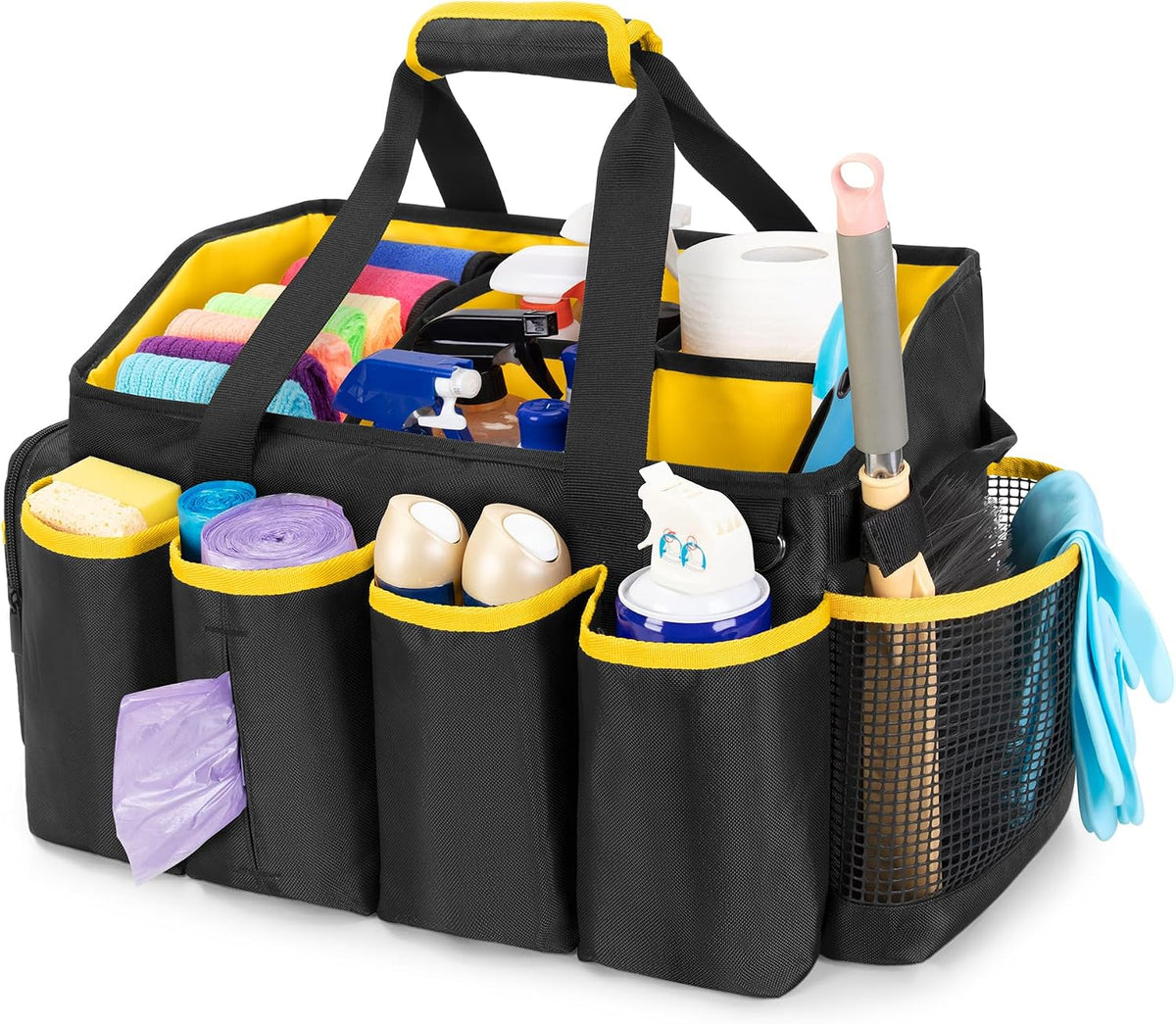 Extra-Large Cleaning Caddy Organizer Bag with Handle | Cleaning Supply Tote Bag Built-in Support Boards for Car, Home, Housekeeping Work, Kitchen Cleaning Supplies