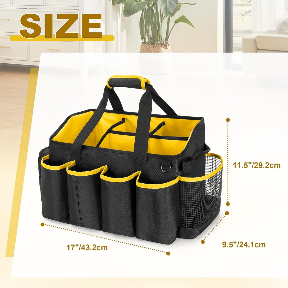 Extra-Large Cleaning Caddy Organizer Bag with Handle | Cleaning Supply Tote Bag Built-in Support Boards for Car, Home, Housekeeping Work, Kitchen Cleaning Supplies