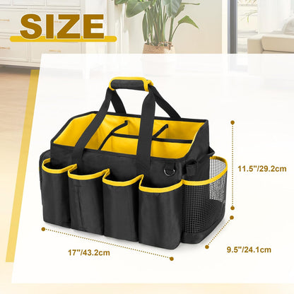 Extra-Large Cleaning Caddy Organizer Bag with Handle | Cleaning Supply Tote Bag Built-in Support Boards for Car, Home, Housekeeping Work, Kitchen Cleaning Supplies