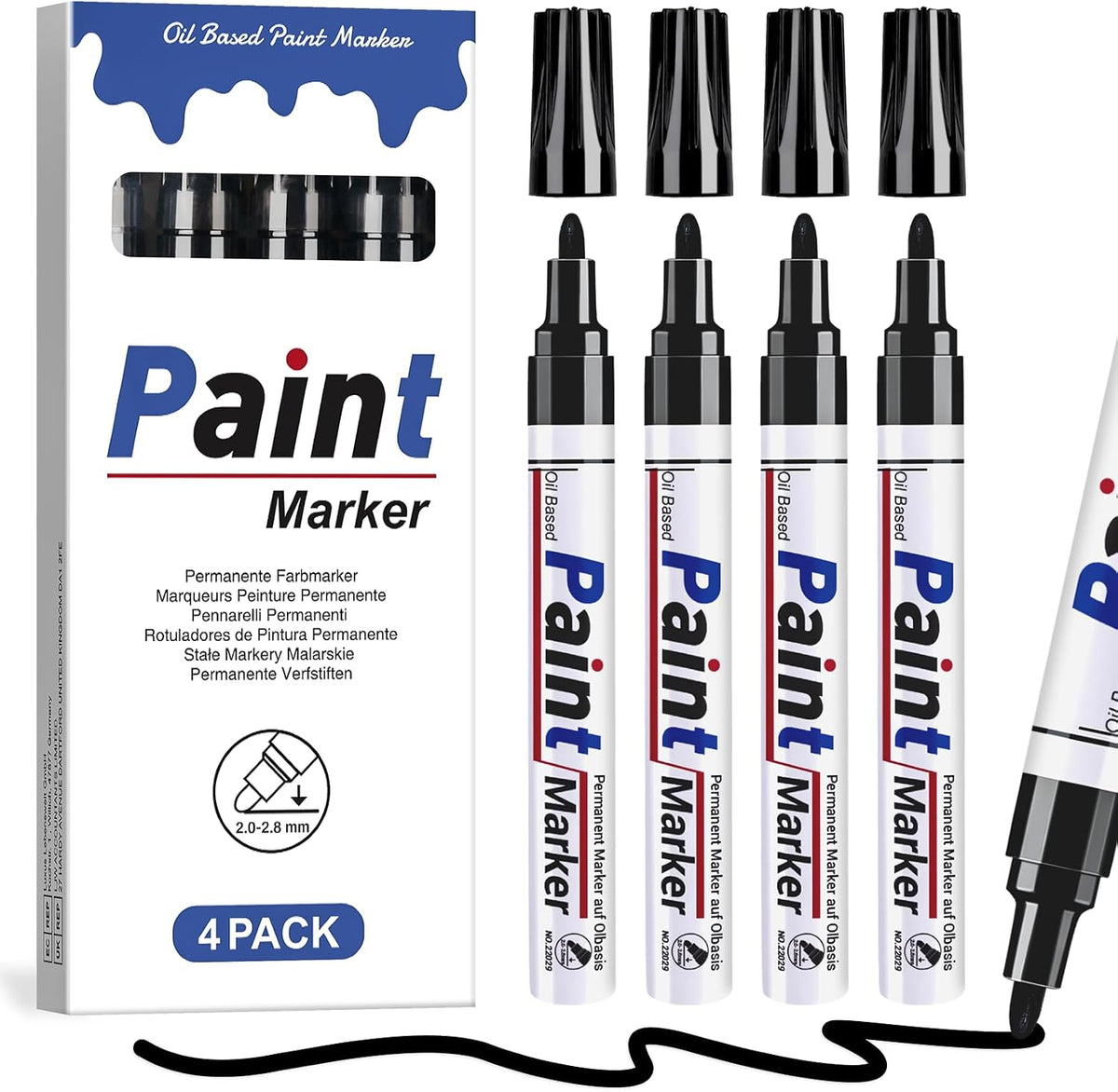 Black Paint Pen Permanent Marker Waterproof -4 Black paint markers,paint marker for Metal,Rocks,Wood,Plastic,Tire,Glass,Fabric,label,Medium Tip,Oil Based Markers Pens Permanent