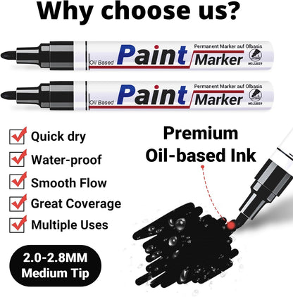 Black Paint Pen Permanent Marker Waterproof -4 Black paint markers,paint marker for Metal,Rocks,Wood,Plastic,Tire,Glass,Fabric,label,Medium Tip,Oil Based Markers Pens Permanent