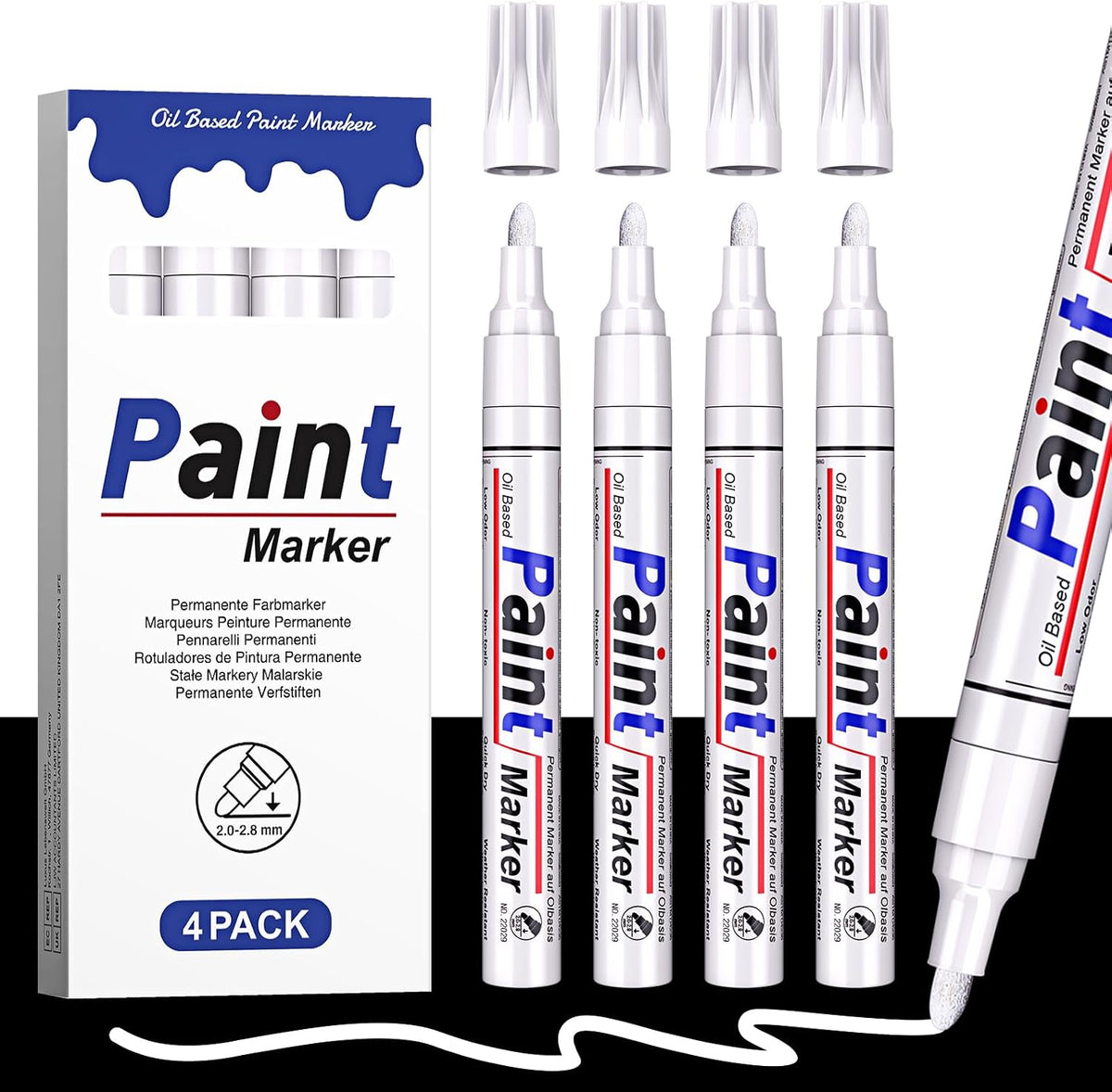 Black Paint Pen Permanent Marker Waterproof -4 Black paint markers,paint marker for Metal,Rocks,Wood,Plastic,Tire,Glass,Fabric,label,Medium Tip,Oil Based Markers Pens Permanent