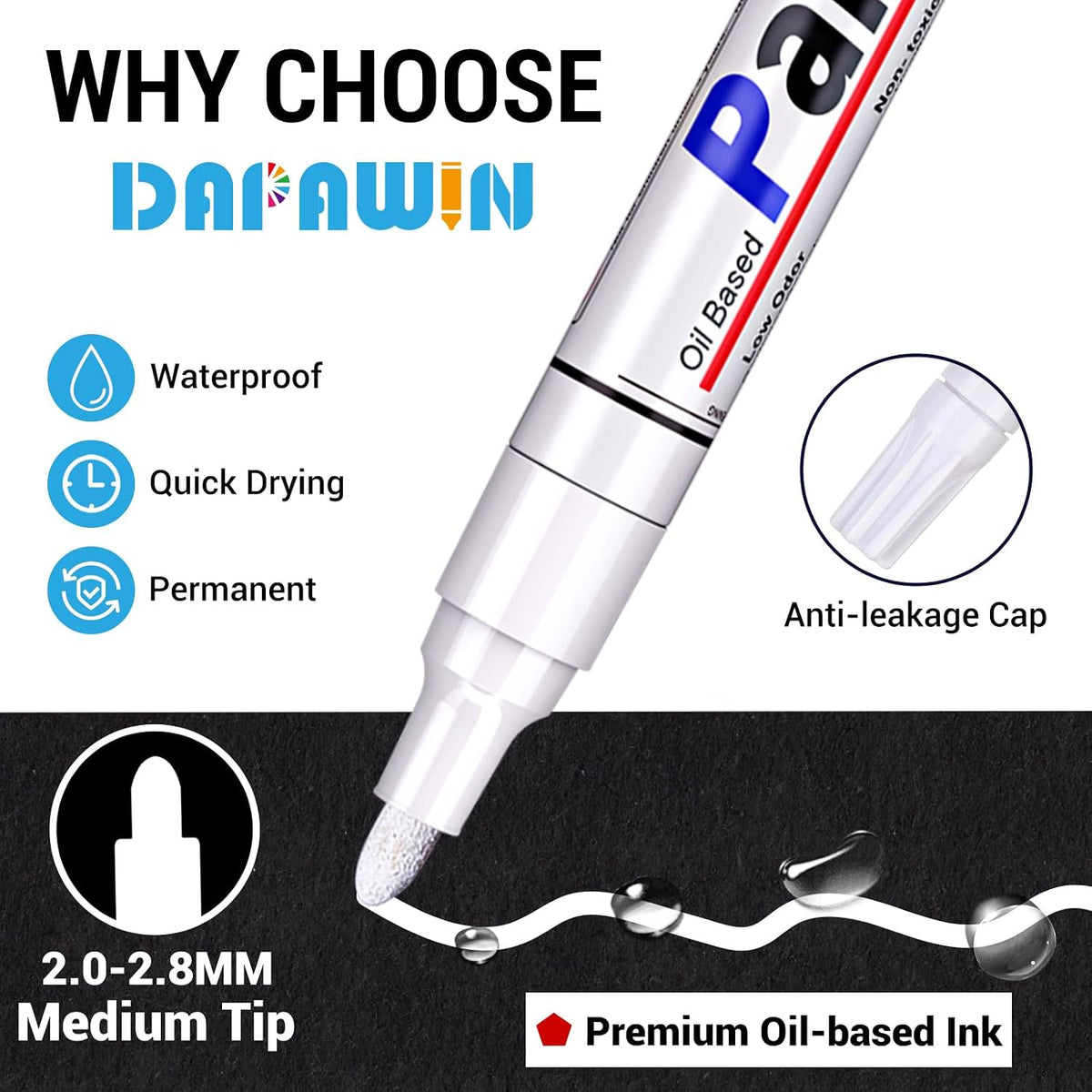 Black Paint Pen Permanent Marker Waterproof -4 Black paint markers,paint marker for Metal,Rocks,Wood,Plastic,Tire,Glass,Fabric,label,Medium Tip,Oil Based Markers Pens Permanent