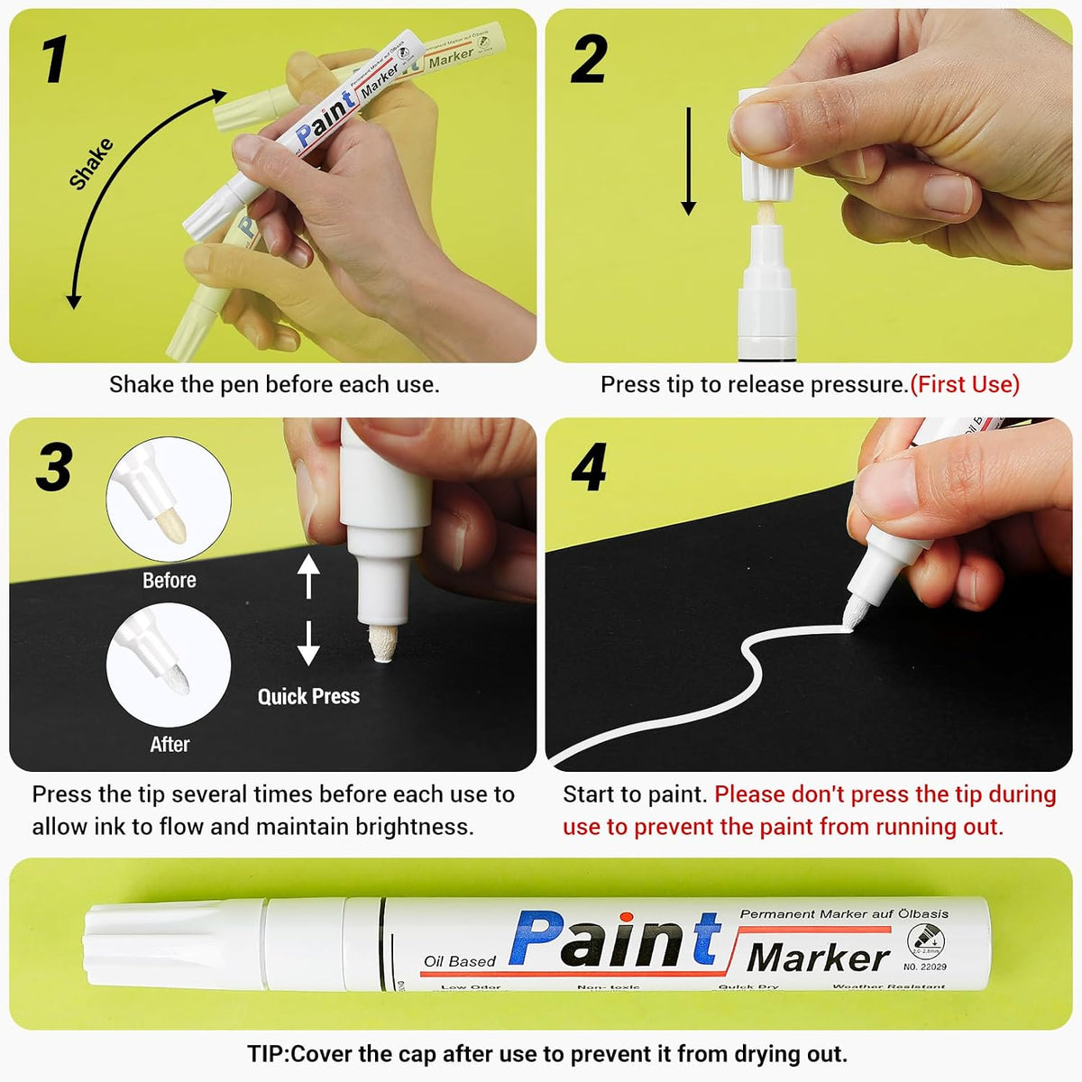 Black Paint Pen Permanent Marker Waterproof -4 Black paint markers,paint marker for Metal,Rocks,Wood,Plastic,Tire,Glass,Fabric,label,Medium Tip,Oil Based Markers Pens Permanent