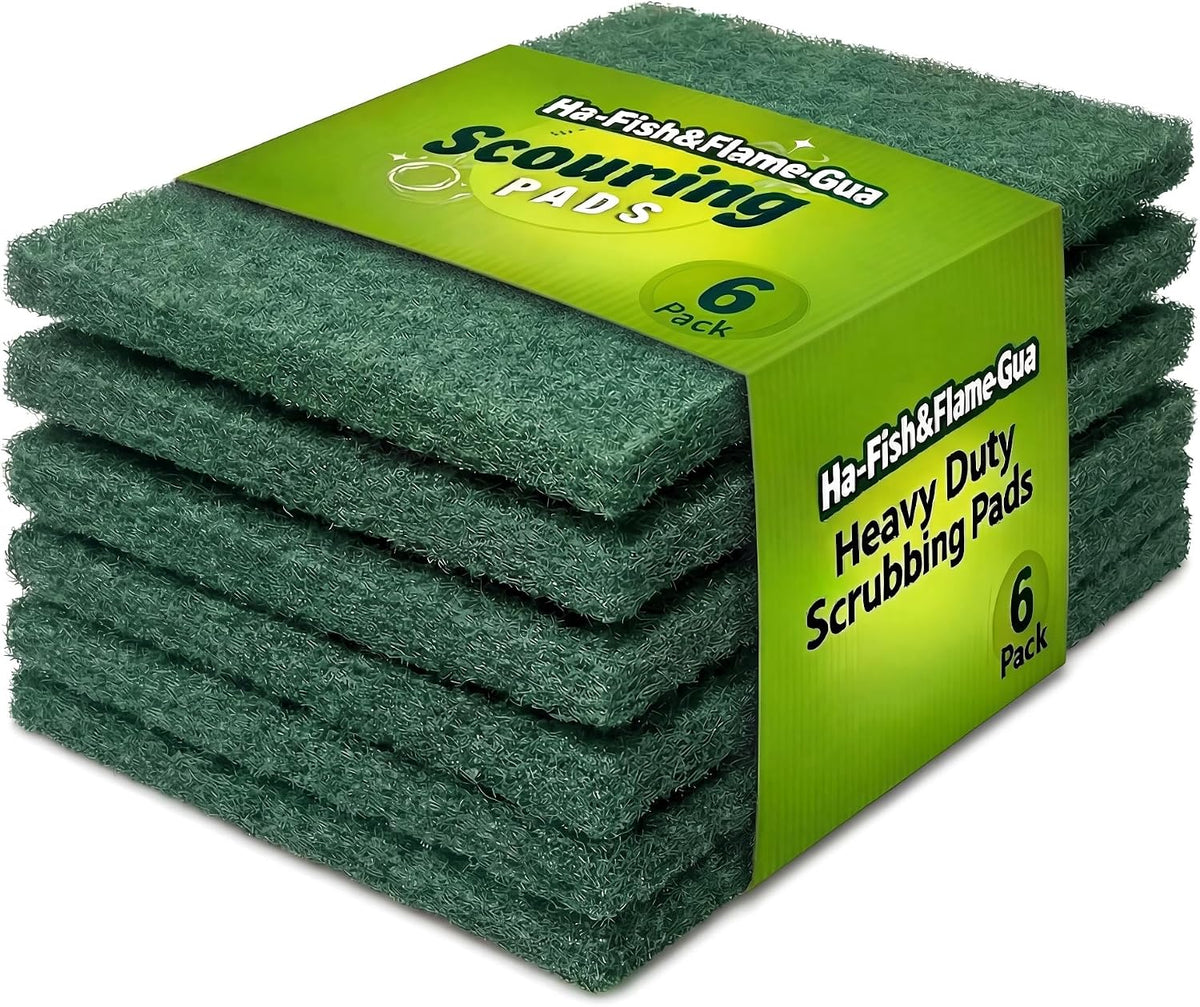 Green Scrubbing Pads 6-Pack, Kitchen Scourer for Pots & Stovetops