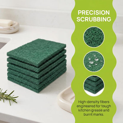 Green Scrubbing Pads 6-Pack, Kitchen Scourer for Pots & Stovetops