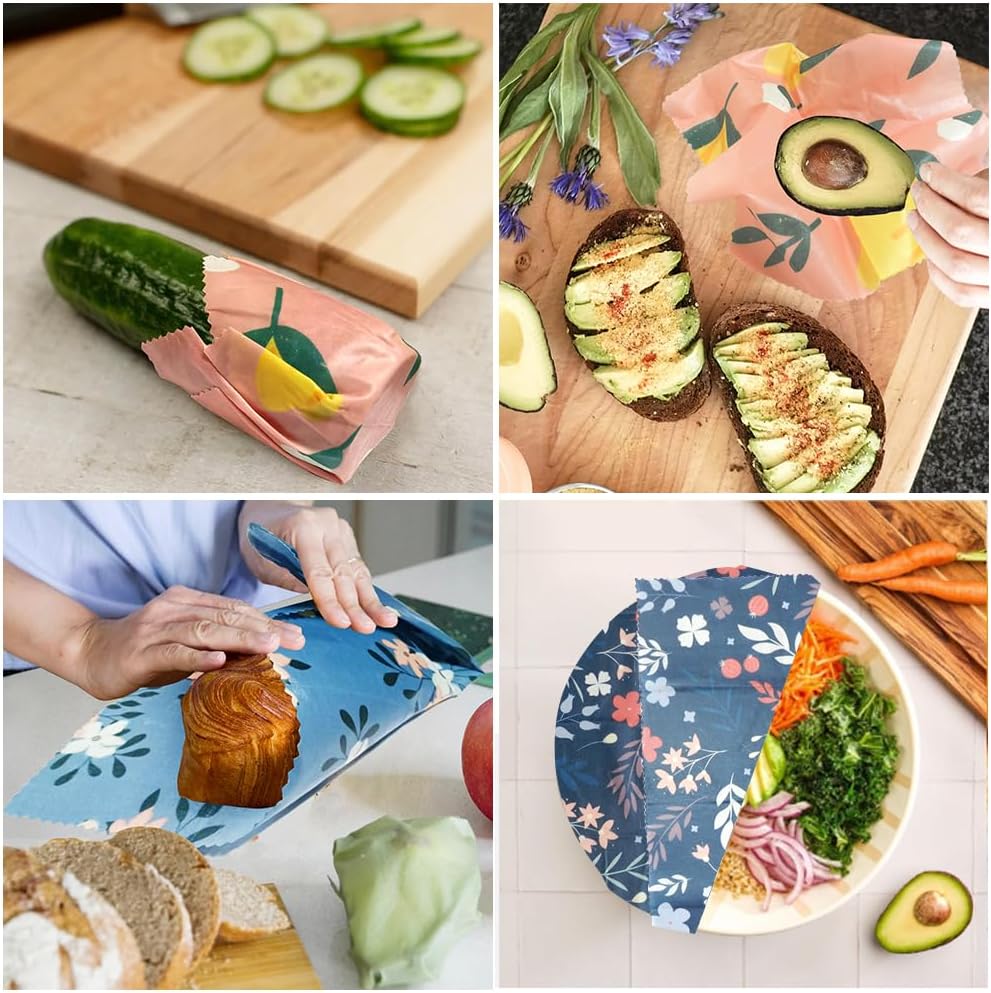 Beeswax Wraps Reusable 9-Piece Set for Bread Cheese Food Storage