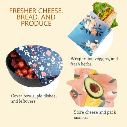 Beeswax Wraps Reusable 9-Piece Set for Bread Cheese Food Storage