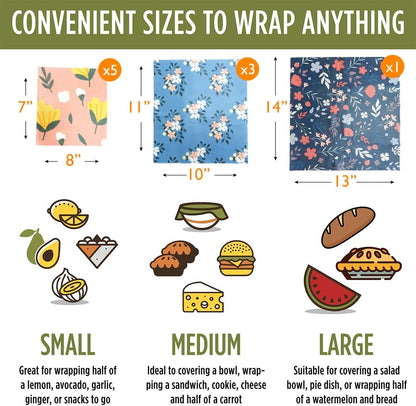 Beeswax Wraps Reusable 9-Piece Set for Bread Cheese Food Storage