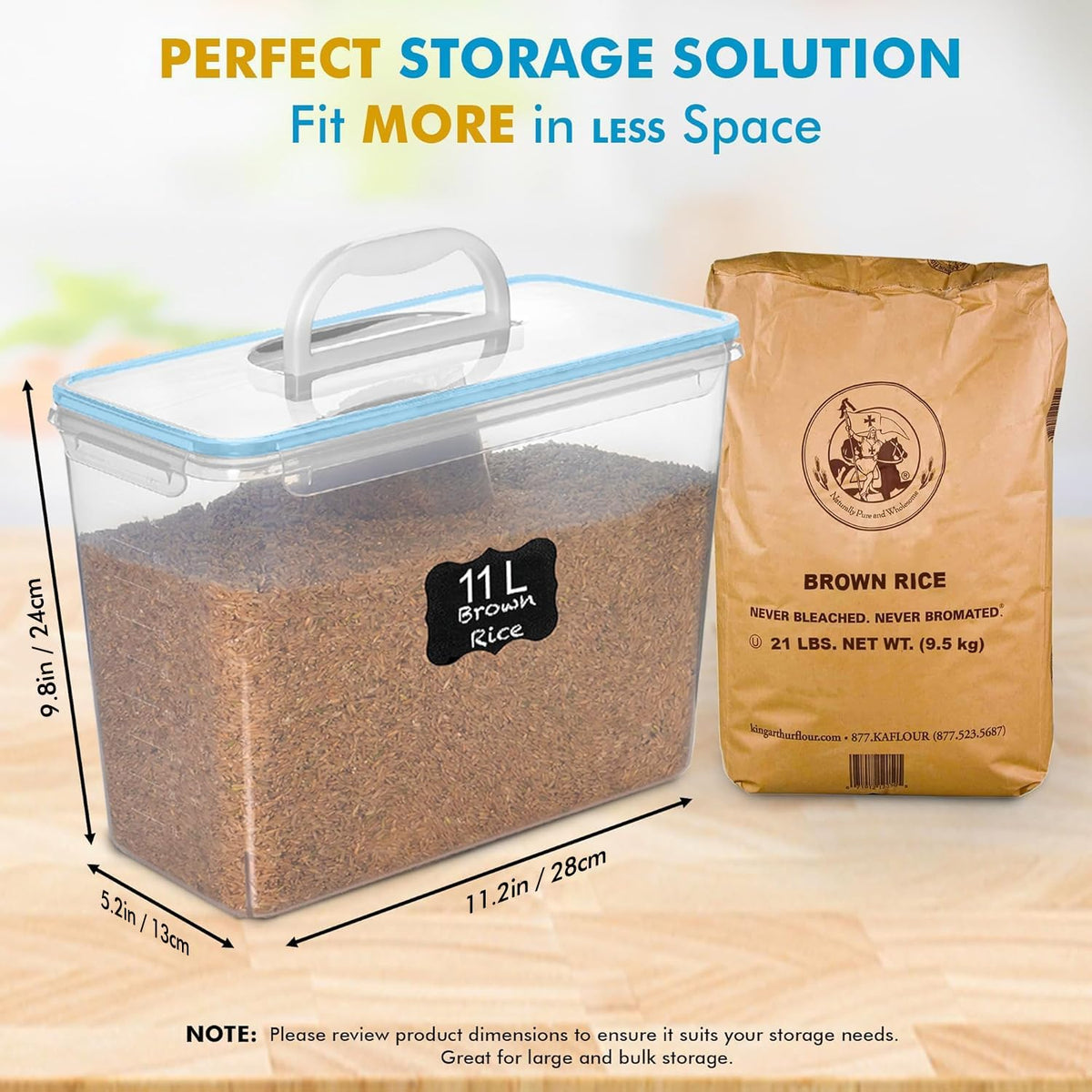 2 PC (11L | 372 oz) Flour Sugar Storage Containers with Easy Carry Handle - Plastic Extra Large Food Storage Containers with Lids for Rice Cereal, BPA Free & Airtight Kitchen Pantry Organization