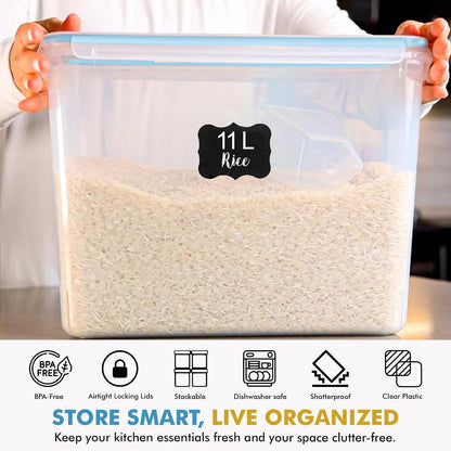 2 PC (11L | 372 oz) Flour Sugar Storage Containers with Easy Carry Handle - Plastic Extra Large Food Storage Containers with Lids for Rice Cereal, BPA Free & Airtight Kitchen Pantry Organization