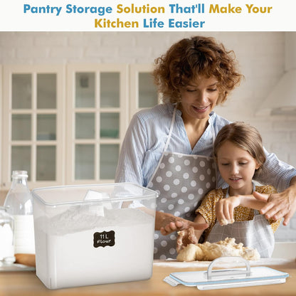 2 PC (11L | 372 oz) Flour Sugar Storage Containers with Easy Carry Handle - Plastic Extra Large Food Storage Containers with Lids for Rice Cereal, BPA Free & Airtight Kitchen Pantry Organization