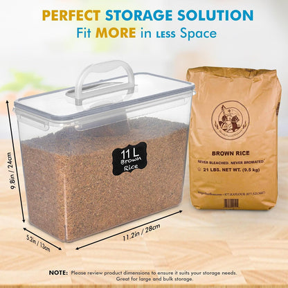 2 PC (11L | 372 oz) Flour Sugar Storage Containers with Easy Carry Handle - Plastic Extra Large Food Storage Containers with Lids for Rice Cereal, BPA Free & Airtight Kitchen Pantry Organization