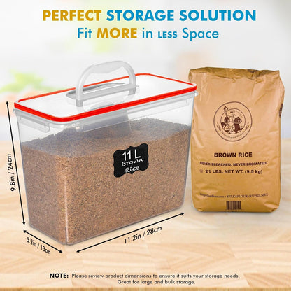 2 PC (11L | 372 oz) Flour Sugar Storage Containers with Easy Carry Handle - Plastic Extra Large Food Storage Containers with Lids for Rice Cereal, BPA Free & Airtight Kitchen Pantry Organization