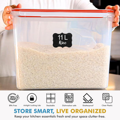 2 PC (11L | 372 oz) Flour Sugar Storage Containers with Easy Carry Handle - Plastic Extra Large Food Storage Containers with Lids for Rice Cereal, BPA Free & Airtight Kitchen Pantry Organization
