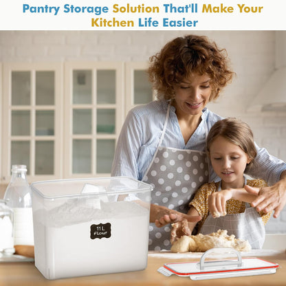 2 PC (11L | 372 oz) Flour Sugar Storage Containers with Easy Carry Handle - Plastic Extra Large Food Storage Containers with Lids for Rice Cereal, BPA Free & Airtight Kitchen Pantry Organization
