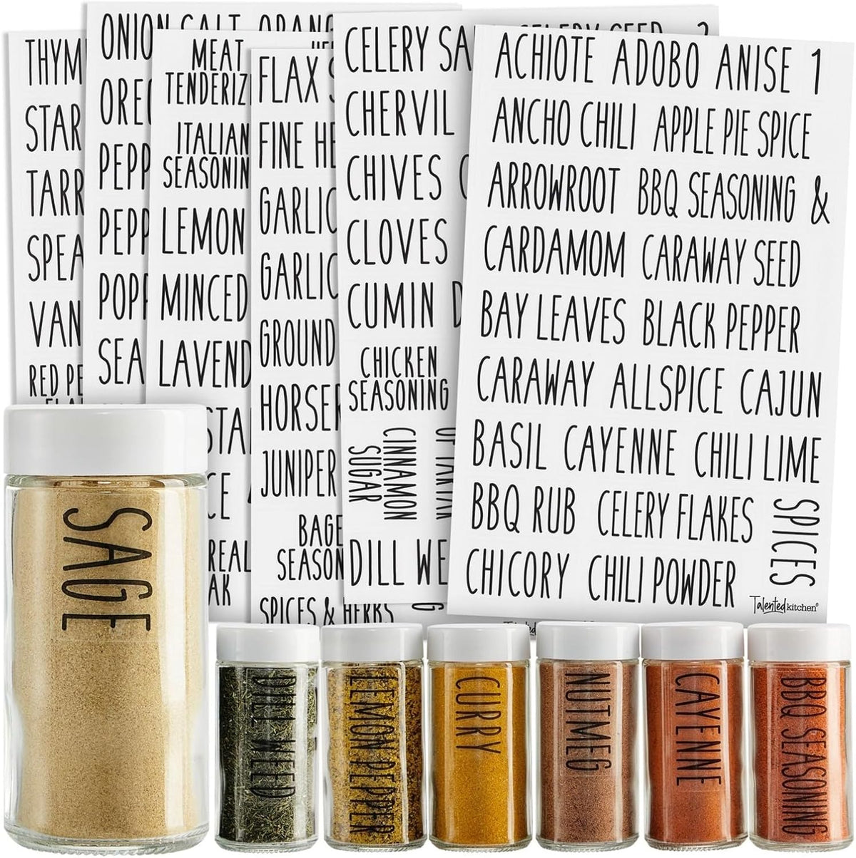 Spice Labels Stickers - Black Vinyl, 145-Pack, 1 Inch - Preprinted Waterproof Spice Jar Labels for Kitchen & Pantry Organization - Glass Jars, Herb & Seasoning Containers