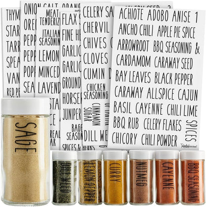 Spice Labels Stickers - Black Vinyl, 145-Pack, 1 Inch - Preprinted Waterproof Spice Jar Labels for Kitchen & Pantry Organization - Glass Jars, Herb & Seasoning Containers