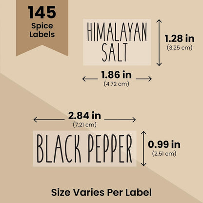 Spice Labels Stickers - Black Vinyl, 145-Pack, 1 Inch - Preprinted Waterproof Spice Jar Labels for Kitchen & Pantry Organization - Glass Jars, Herb & Seasoning Containers