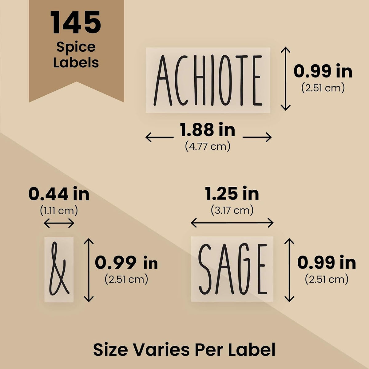 Spice Labels Stickers - Black Vinyl, 145-Pack, 1 Inch - Preprinted Waterproof Spice Jar Labels for Kitchen & Pantry Organization - Glass Jars, Herb & Seasoning Containers