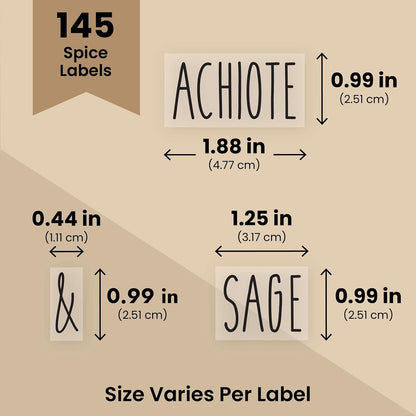 Spice Labels Stickers - Black Vinyl, 145-Pack, 1 Inch - Preprinted Waterproof Spice Jar Labels for Kitchen & Pantry Organization - Glass Jars, Herb & Seasoning Containers