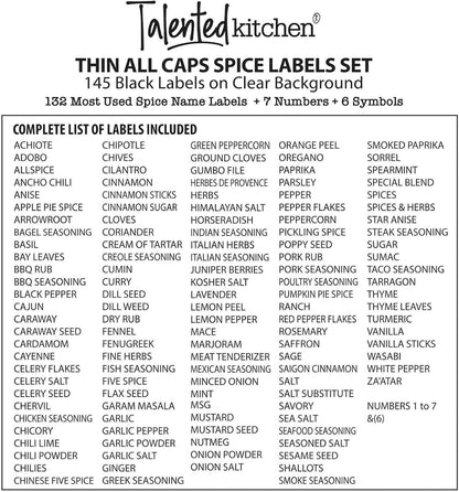 Spice Labels Stickers - Black Vinyl, 145-Pack, 1 Inch - Preprinted Waterproof Spice Jar Labels for Kitchen & Pantry Organization - Glass Jars, Herb & Seasoning Containers