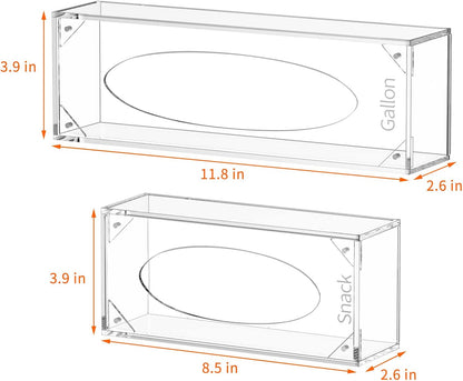 Food Bag Storage Organizer, Acrylic Kitchen Drawer Baggie Box, Compatible with Gallon, Slider Quart, Freezer, Sandwich, Snack, Variety Size Bags, 4 separate Pack(Clear)