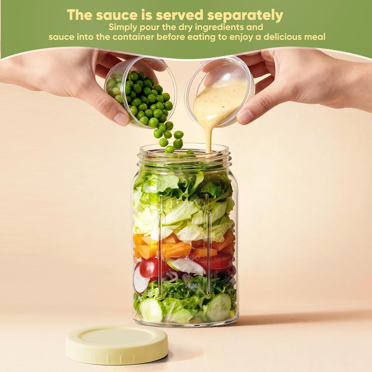 4 Pack 32OZ Glass Salad Jars Container with Dressing Cup for meal prep