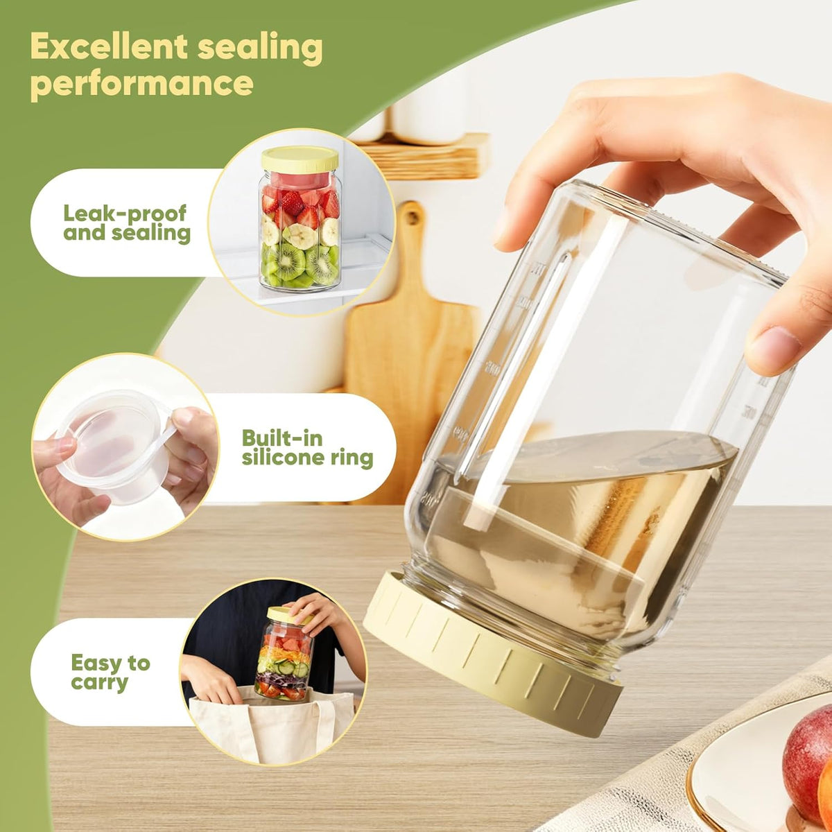 4 Pack 32OZ Glass Salad Jars Container with Dressing Cup for meal prep