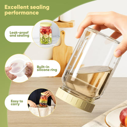 4 Pack 32OZ Glass Salad Jars Container with Dressing Cup for meal prep