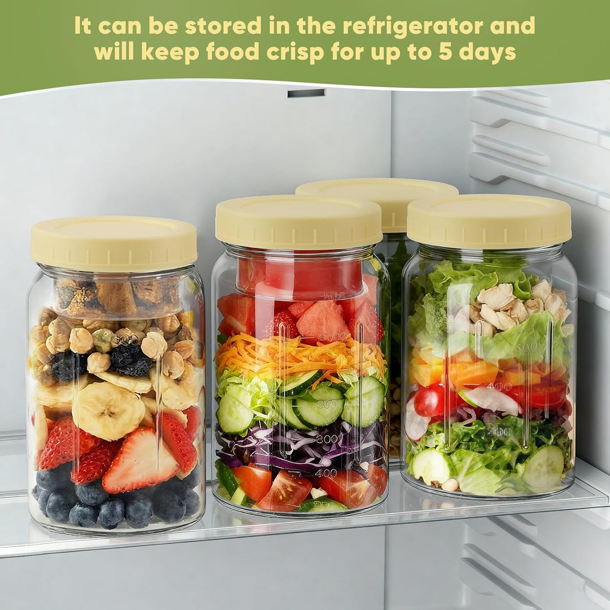 4 Pack 32OZ Glass Salad Jars Container with Dressing Cup for meal prep