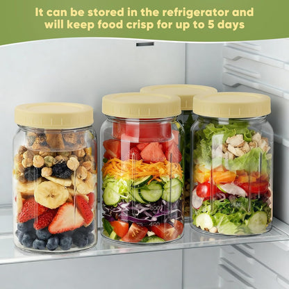 4 Pack 32OZ Glass Salad Jars Container with Dressing Cup for meal prep