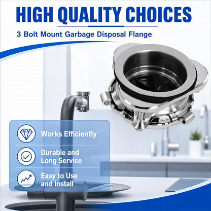 Garbage Disposal Flange Kit, 3-Bolt Stainless Steel for 3-1/2" Sink Opening