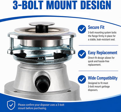 Garbage Disposal Flange Kit, 3-Bolt Stainless Steel for 3-1/2" Sink Opening