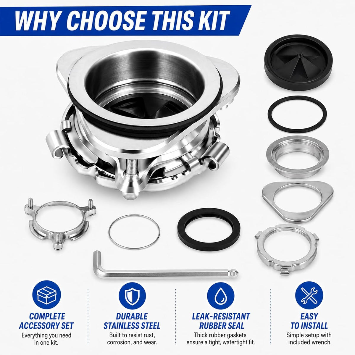 Garbage Disposal Flange Kit, 3-Bolt Stainless Steel for 3-1/2" Sink Opening