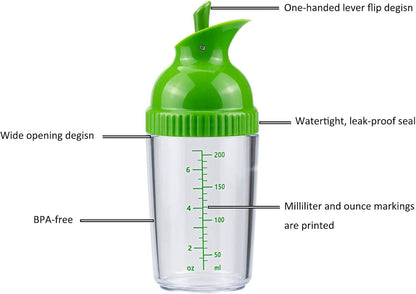 Salad Dressing Shaker Container, Homemade Salad Dressing Bottle Mixer Measure,Dripless Pour, Soft Grip, BPA Free（2 Pcs）