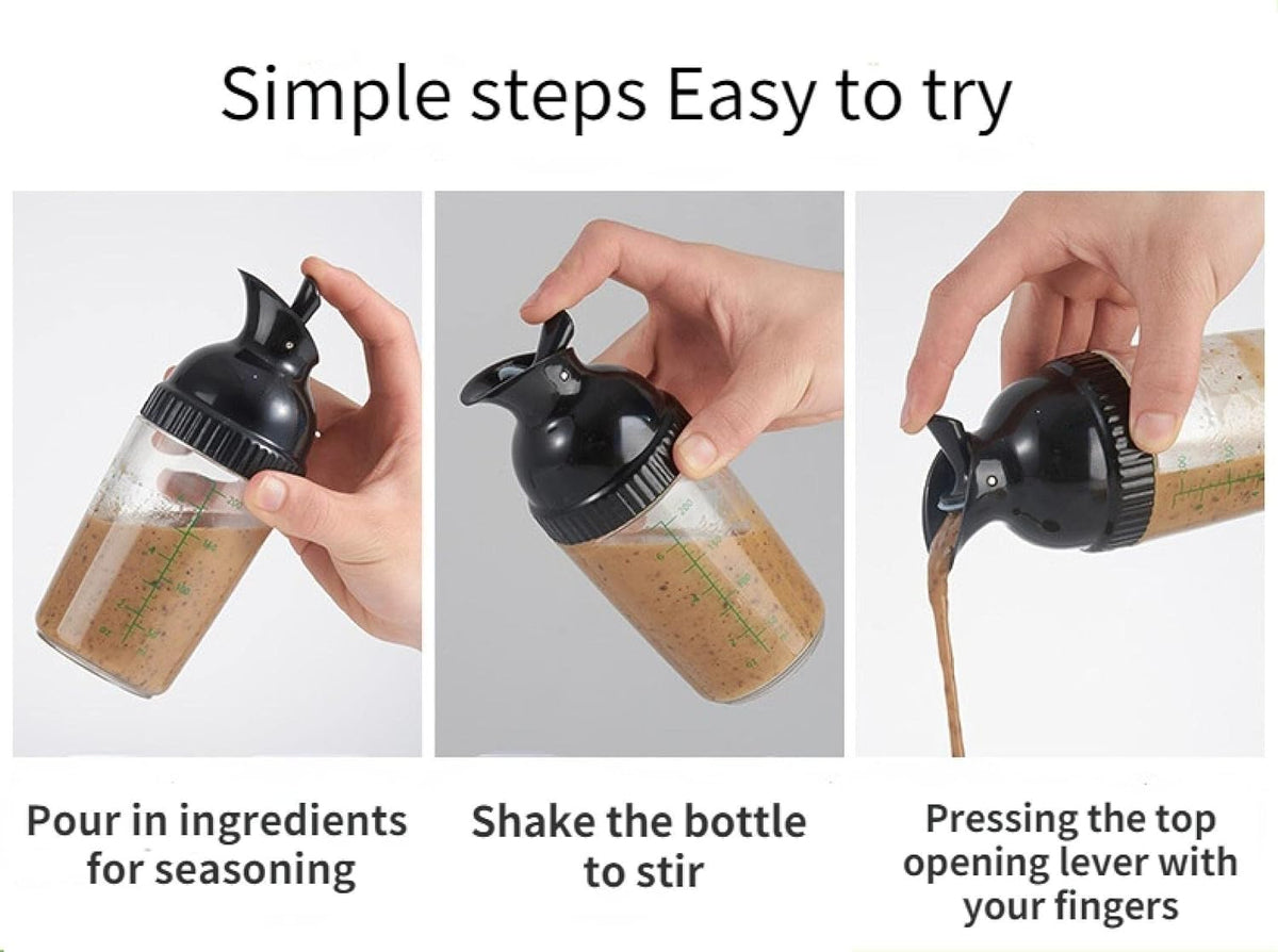 Salad Dressing Shaker Container, Homemade Salad Dressing Bottle Mixer Measure,Dripless Pour, Soft Grip, BPA Free（2 Pcs）