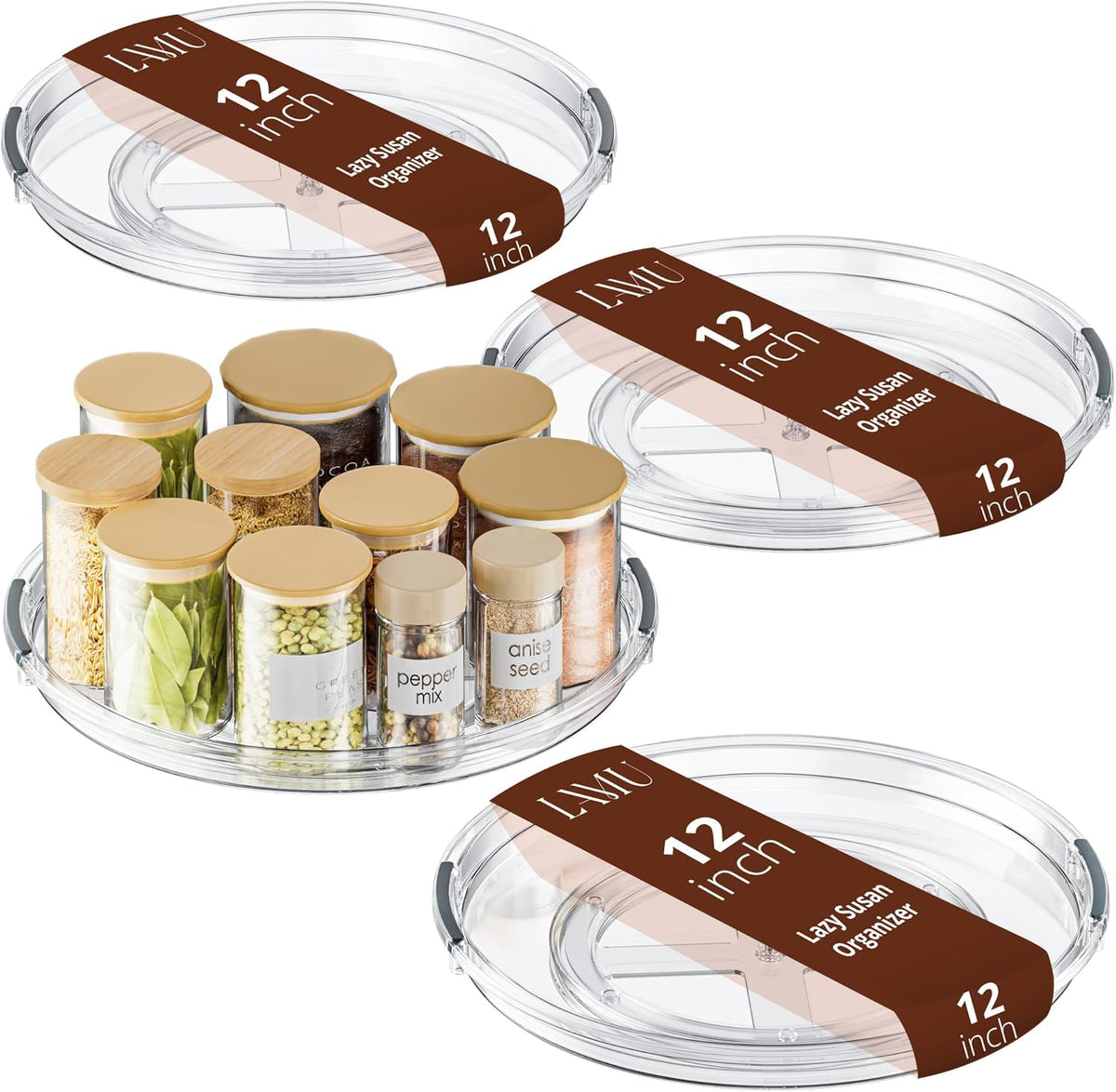 LAMU 12 in Lazy Susan Turntable, 4 Pack Clear Spice Rack, Organizer Storage