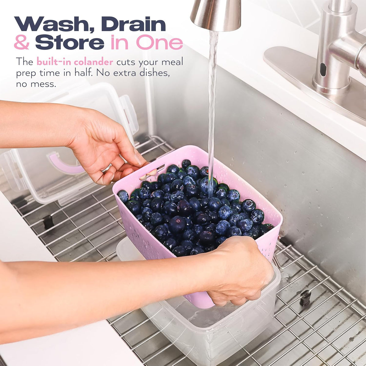 Fruit Storage Containers for Fridge - Set of 4 - Airtight Lid Keeps Fresh - For Fruit & Vegetable Storage - Space-Saving Design - Ideal for Produce, Berries, Snacks - Green