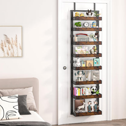 Over the Door Pantry Organizer, 6-Tier Adjustable Basket Spice Rack | 2-IN-1 Door & Wall Mounted, Heavy Duty Metal Storage Shelf, 12 Hooks, Behind Door Organizer for Kitchen, Bathroom, Closet