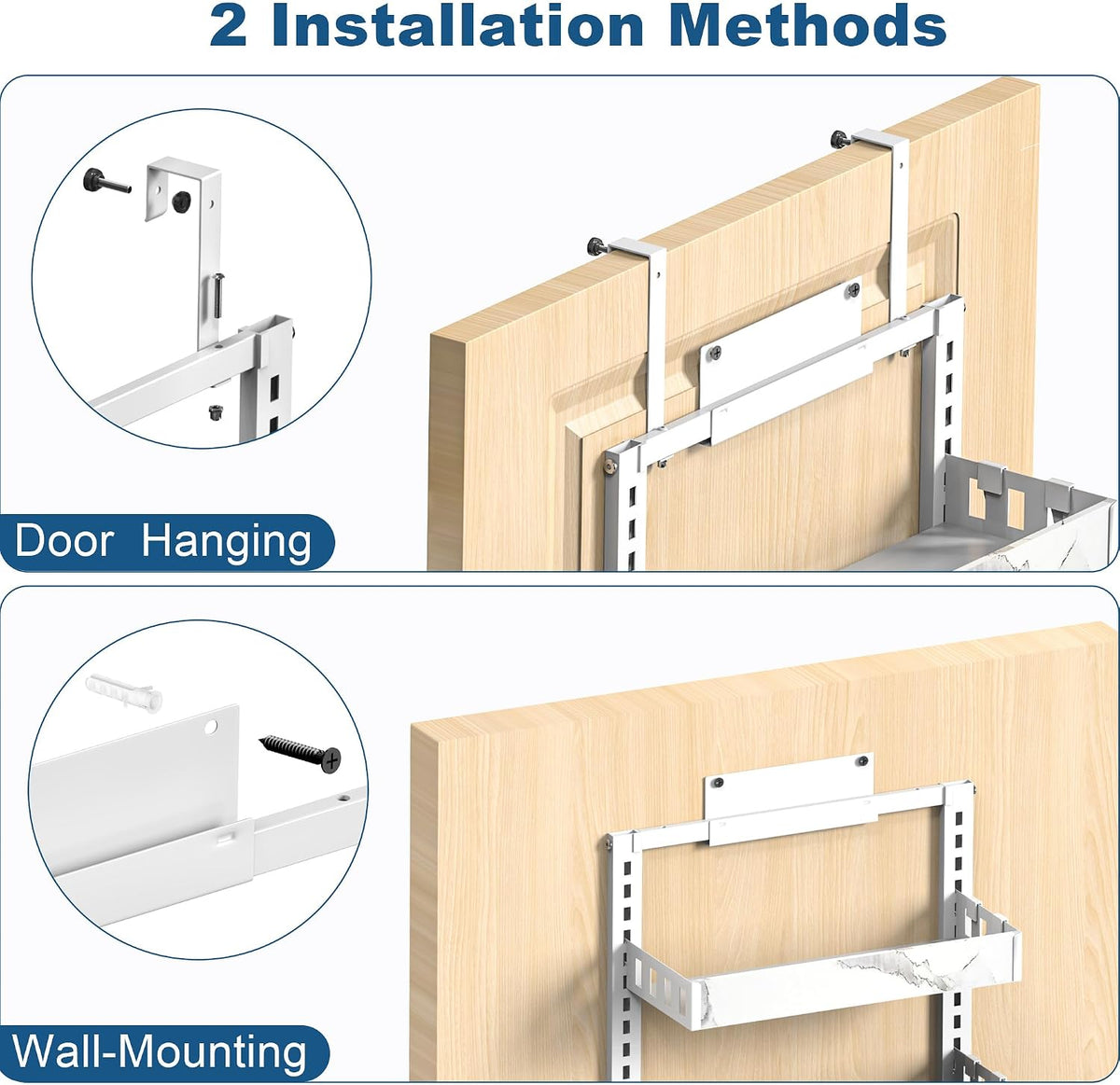 Over the Door Pantry Organizer, 6-Tier Adjustable Basket Spice Rack | 2-IN-1 Door & Wall Mounted, Heavy Duty Metal Storage Shelf, 12 Hooks, Behind Door Organizer for Kitchen, Bathroom, Closet