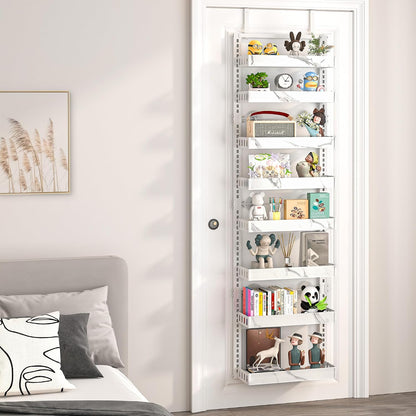 Over the Door Pantry Organizer, 6-Tier Adjustable Basket Spice Rack | 2-IN-1 Door & Wall Mounted, Heavy Duty Metal Storage Shelf, 12 Hooks, Behind Door Organizer for Kitchen, Bathroom, Closet