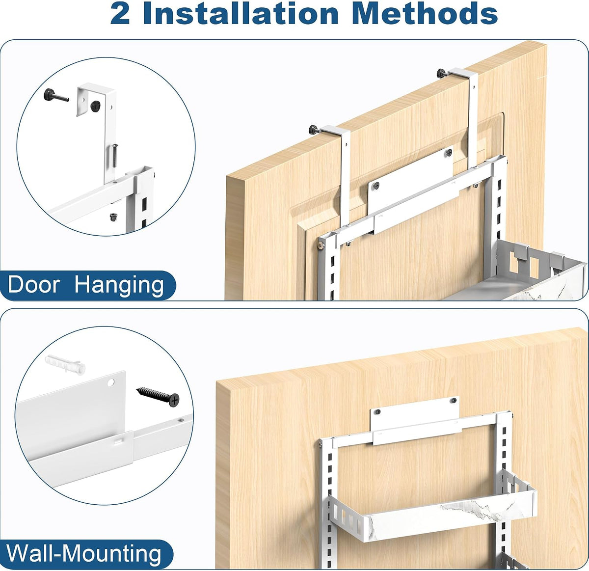 Over the Door Pantry Organizer, 6-Tier Adjustable Basket Spice Rack | 2-IN-1 Door & Wall Mounted, Heavy Duty Metal Storage Shelf, 12 Hooks, Behind Door Organizer for Kitchen, Bathroom, Closet