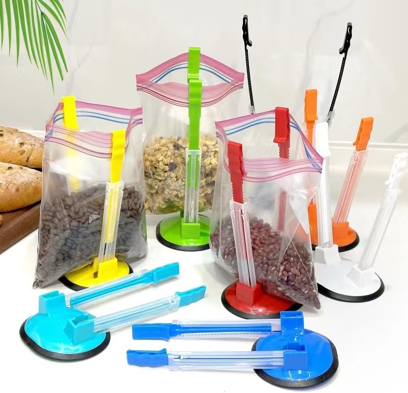 Baggy Rack -（8 colors）,Food Storage Bags Clip, For Food Prep Bag/Plastic Freezer Bag/Ziploc Bag Holder Stand,Meal Planning/prep Bag Holders.