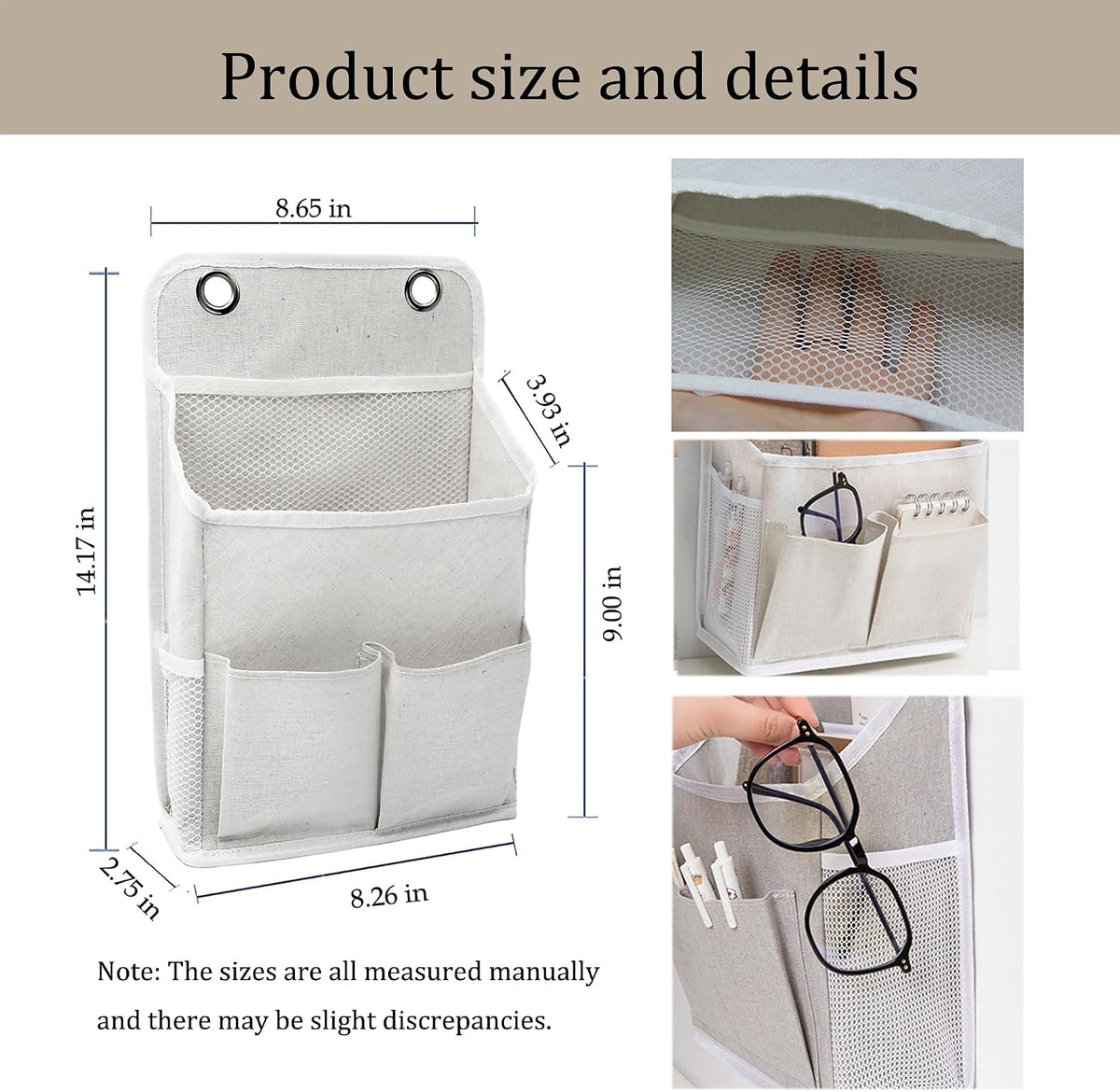 2-Pack Hanging Storage Organizer, Over The Door Hanging Bags/Wall Baskets Storage with Pockets for Home, RV, Office and More (2, Grey)