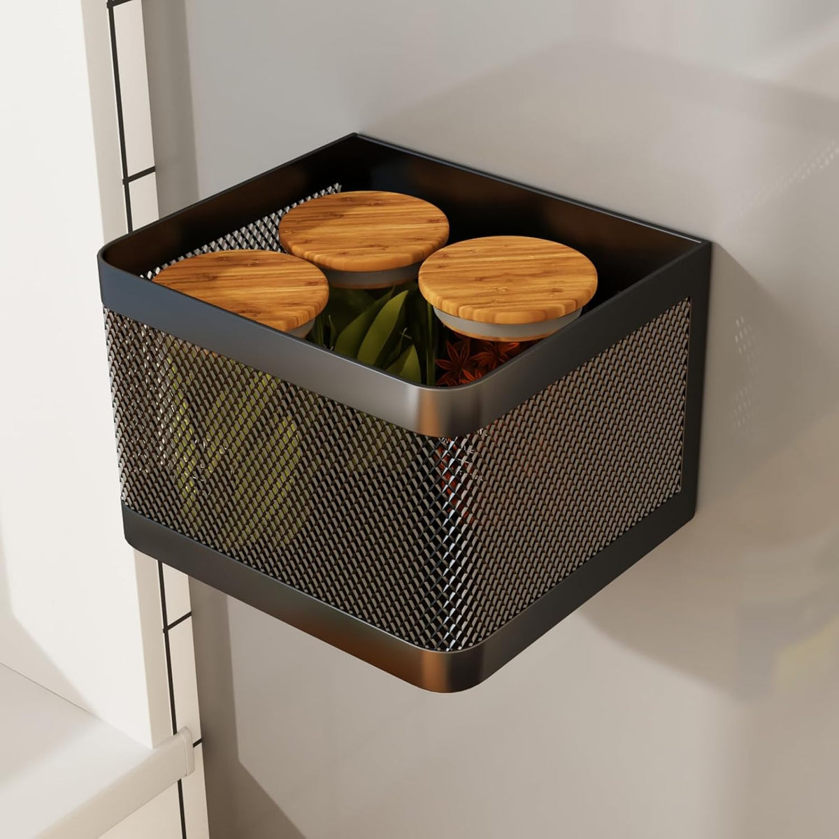 1 Pcs Magnetic Spice Rack For Refrigerator, Black, 13.8''L*5.1''W*3.9''H