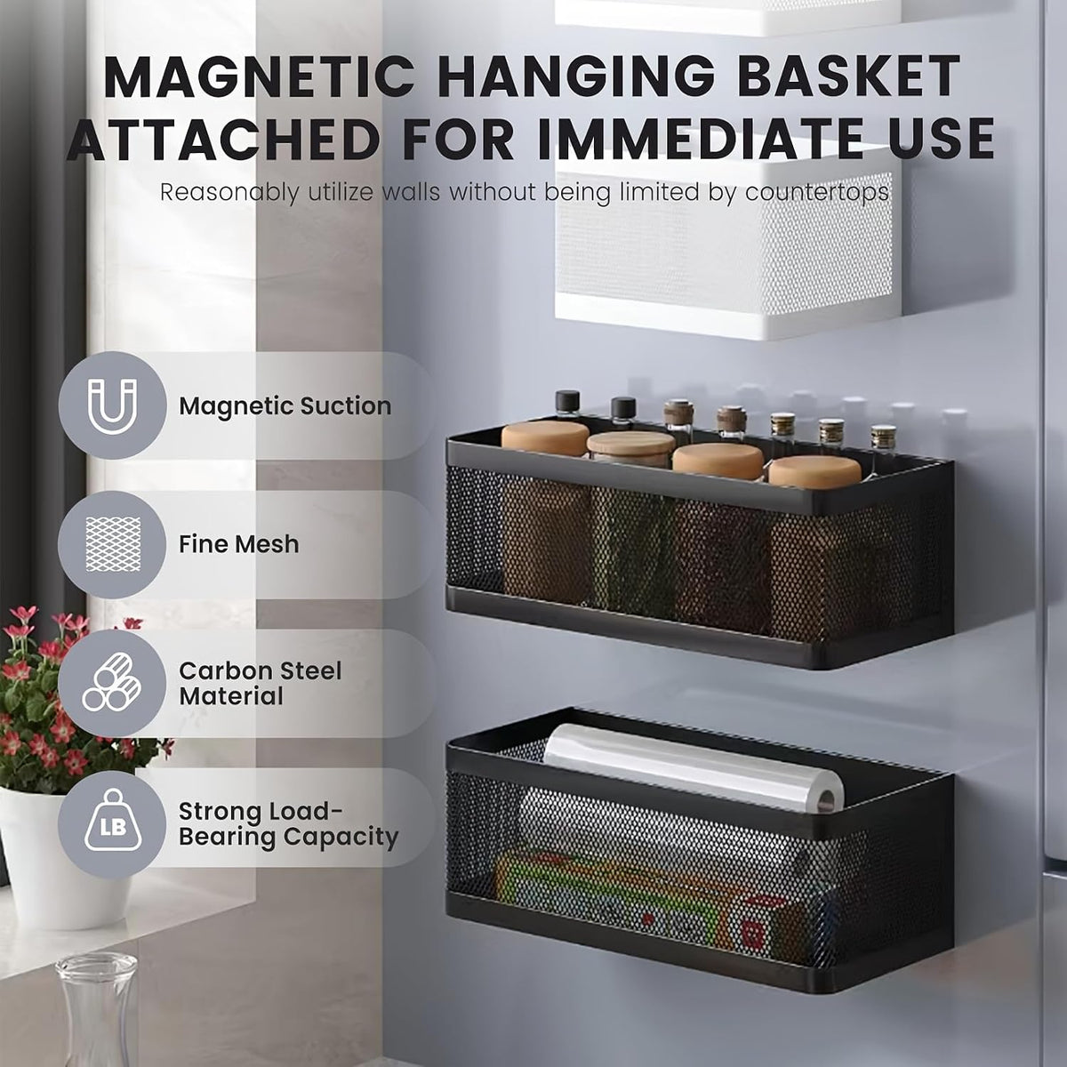 1 Pcs Magnetic Spice Rack For Refrigerator, Black, 13.8''L*5.1''W*3.9''H