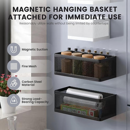 1 Pcs Magnetic Spice Rack For Refrigerator, Black, 13.8''L*5.1''W*3.9''H