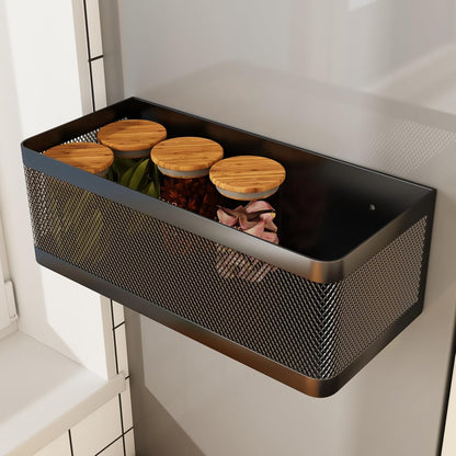 1 Pcs Magnetic Spice Rack For Refrigerator, Black, 13.8''L*5.1''W*3.9''H
