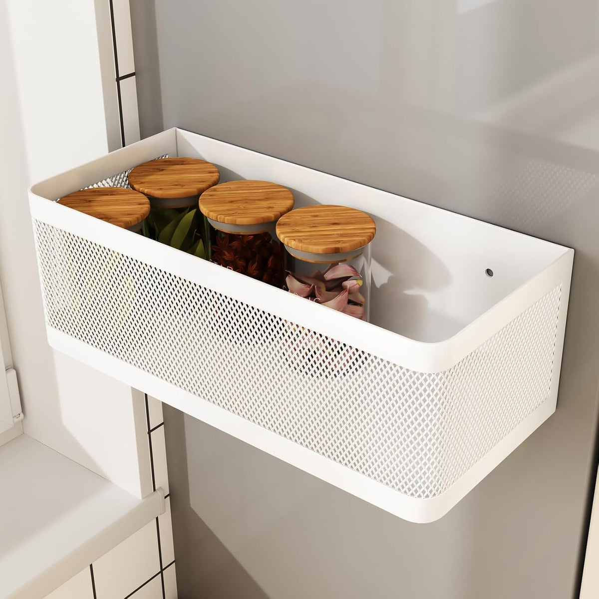 1 Pcs Magnetic Spice Rack For Refrigerator, Black, 13.8''L*5.1''W*3.9''H